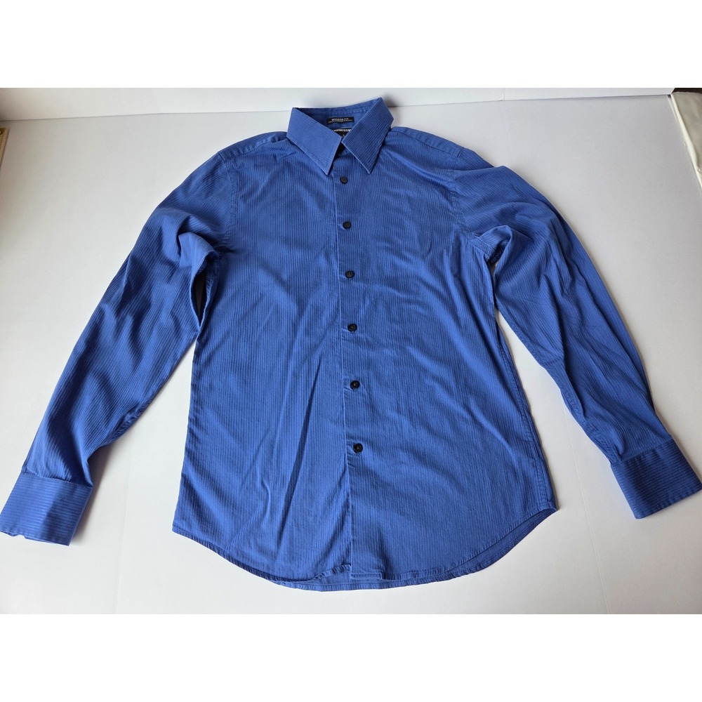 Express Shirt Men's Small Blue Striped Modern Fit Dress Stretch Dress Button Up